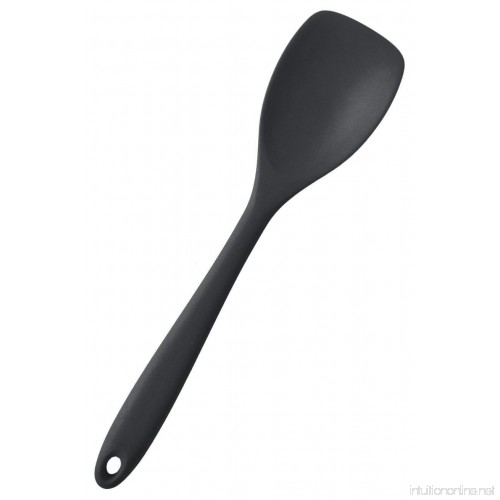 Heyu-Lotus 2 Pcs Silicone Nonstick Kitchen Spoon Set Heat-Resistant Black Cooking Spoons for Stirring Scooping and Mixing