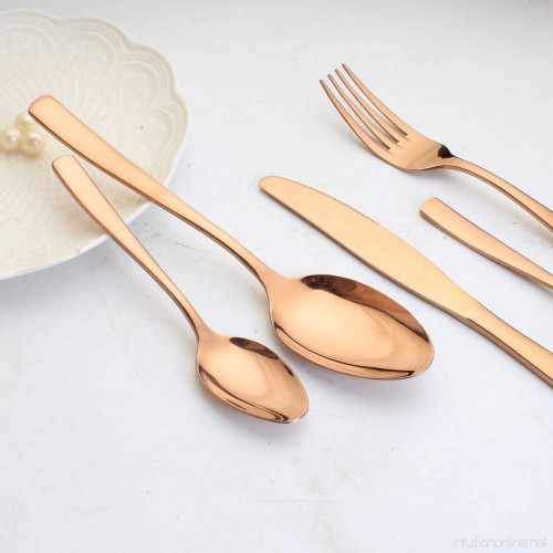 Enwinner 5-Pieces Flatware Set Rose Gold Stainless Steel Premium Eletroplating Cutlery Silverware Set 